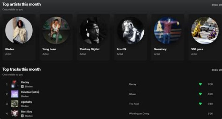 top artists and top tracks of the month on spotify profile