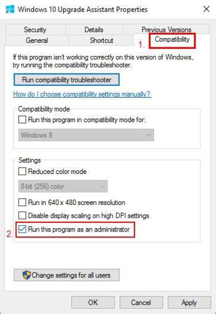 uncheck run this program as an administrator