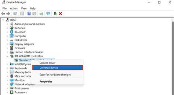 Uninstall IDE controller driver