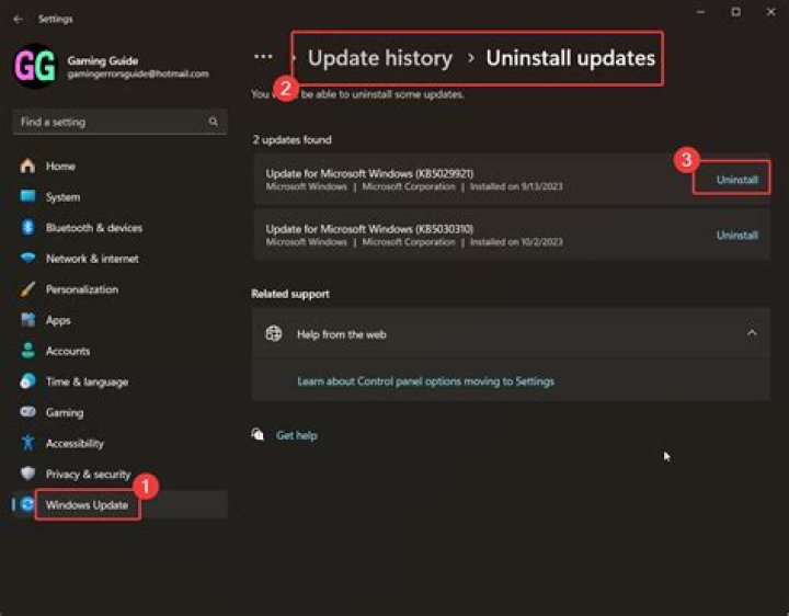 Uninstall updates