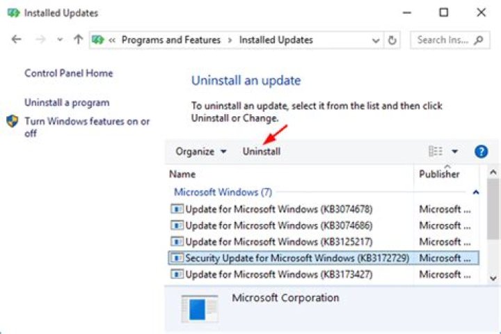 uninstall windows updates