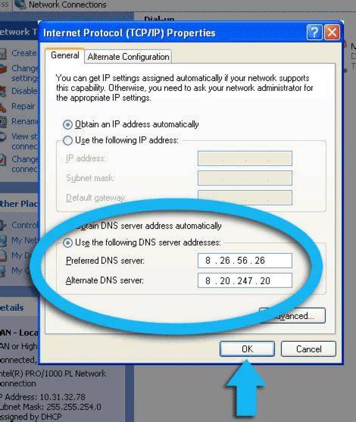 use the following DNS server addresses
