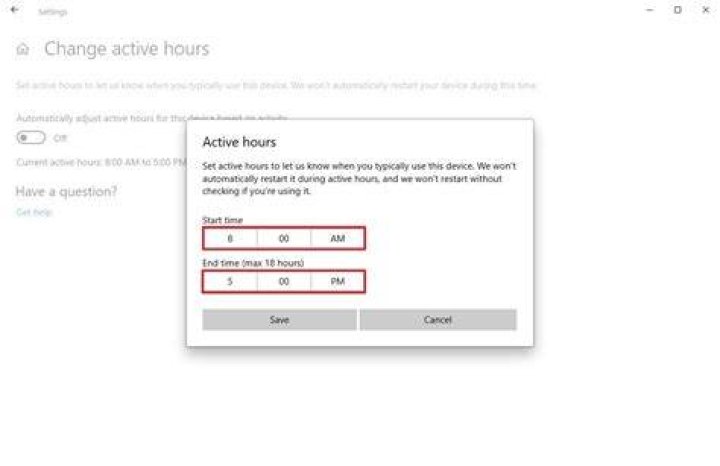 Windows 10 active hours