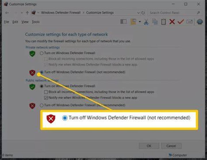 Windows Defender Firewall Off