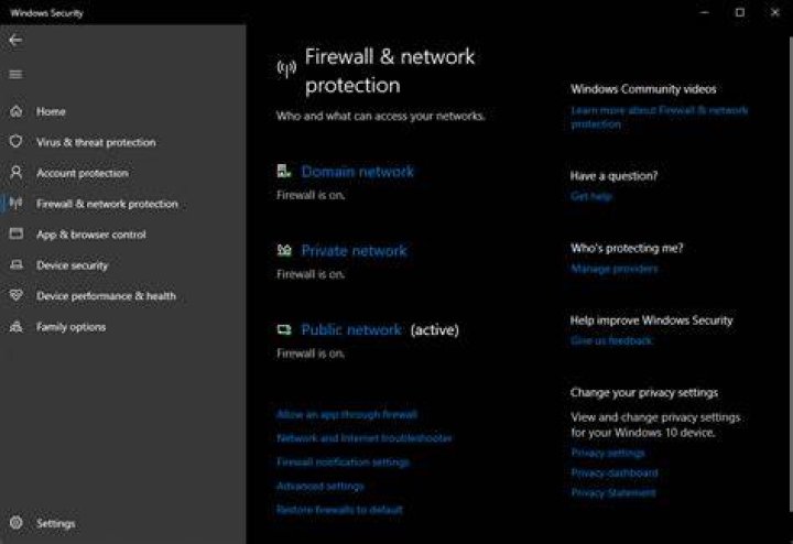 Windows Firewall and Network Protection Active