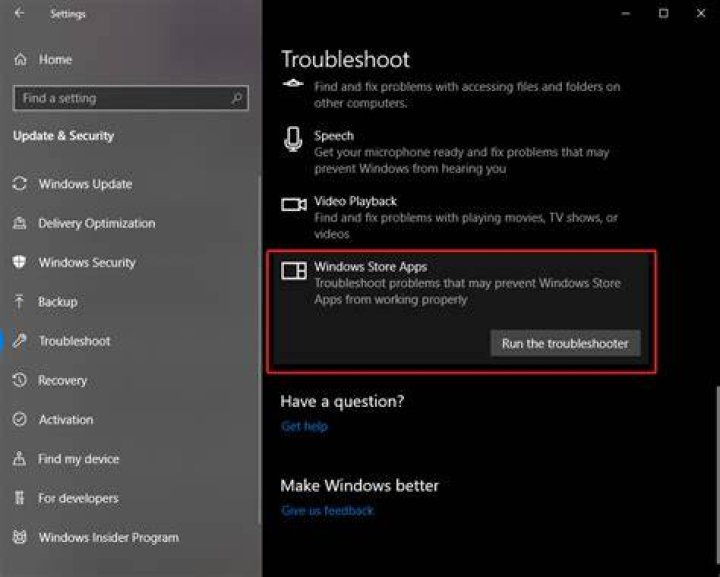 windows store apps troubleshooter