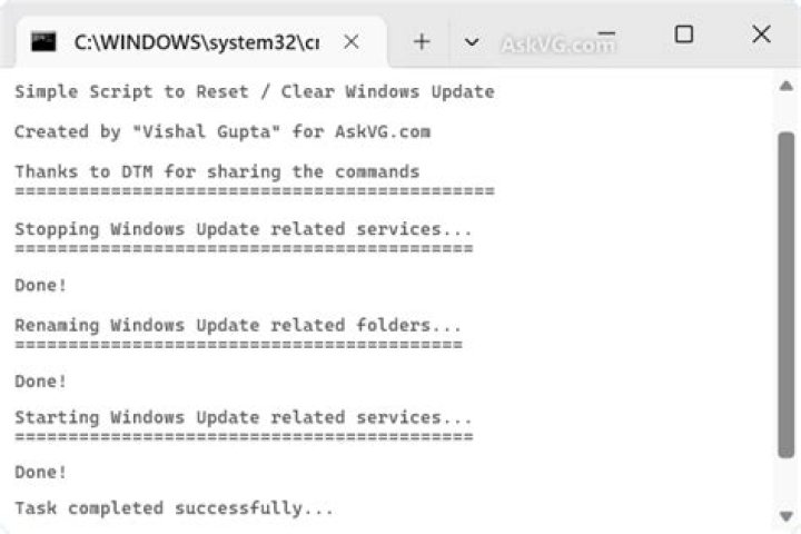 Windows Update reset script windows 10 11